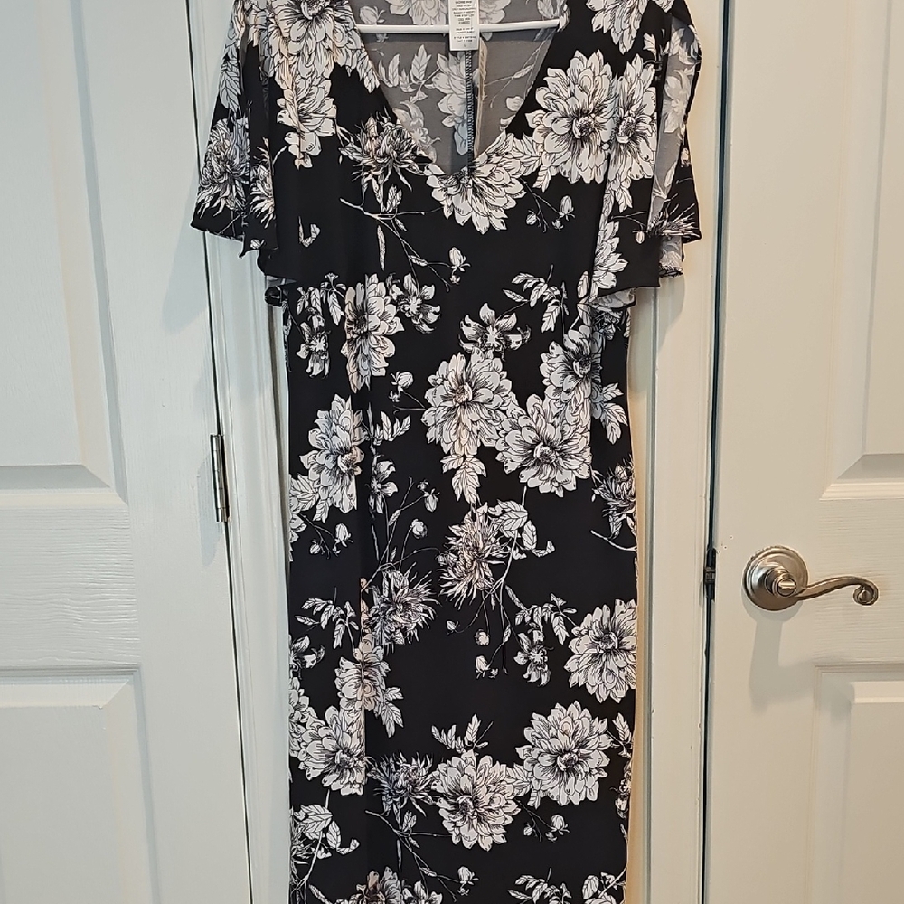 J.B.S. Black and White Floral Midi Dress